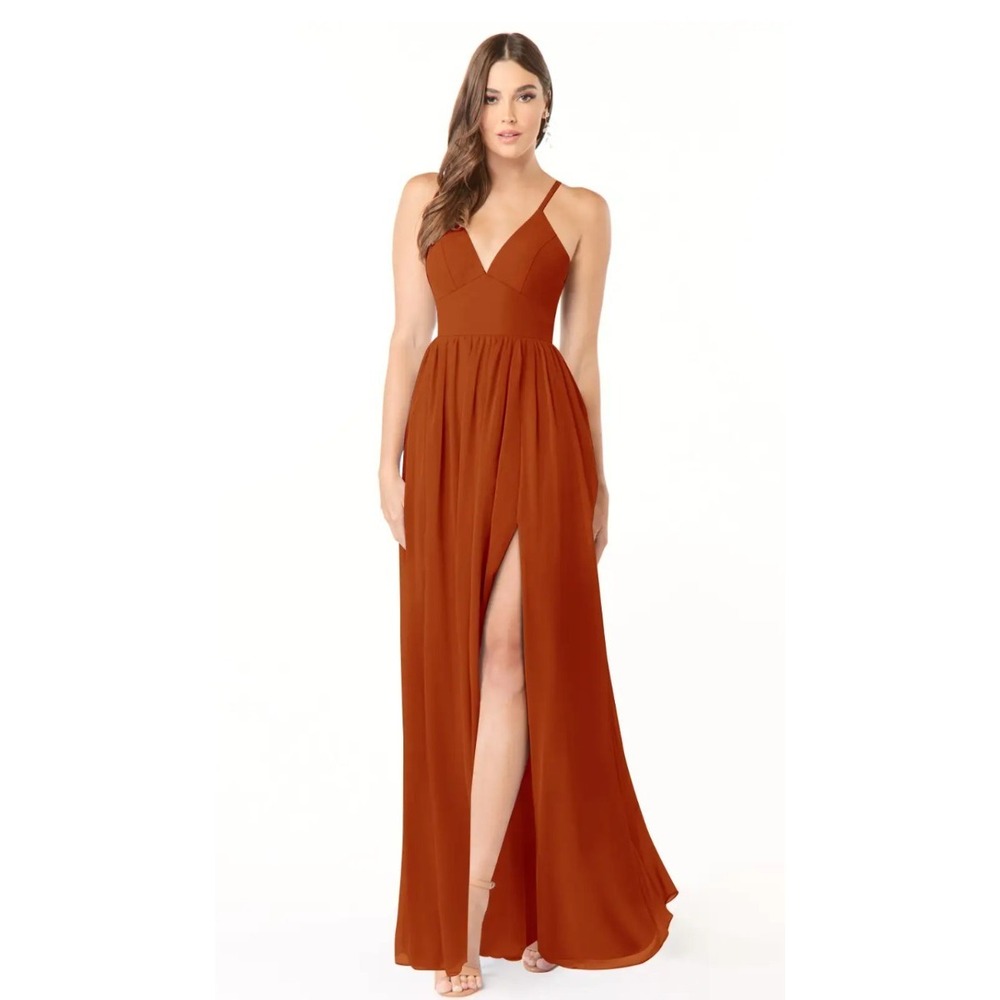 Azazie Aaida A-Line Corset Chiffon Dress Floor Length‎ Bridesmaid Paprika Size 2